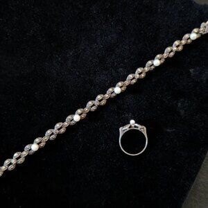 Vintage Victorian Styled Sterling Silver Bracelet and Ring Set
